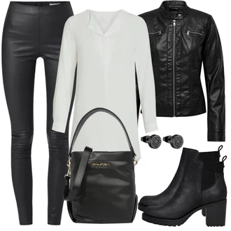 Lesk Outfit s Černá/Červená Motorkářské Bund/Kožené Bund/Motorkářská bunda/Bunda z Umělé Kůže Only "Elegantní Podzimní Outfit"