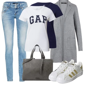 Outfit s Šedá/Tmavě šedá/Světle šedá Pletenina veľkej veľkosti/Kabát/Mikina VERO MODA "Ležérní Outfits"