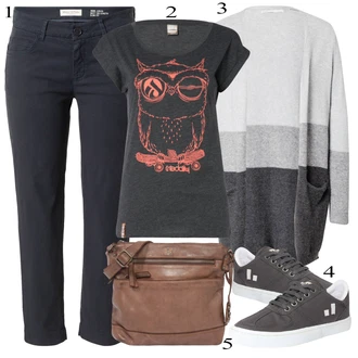 Ležérní outfity Kate s Tmavě šedá/Světle šedá/Šedá Tričko/Jednoduchý top/Tričko s vodopádovým výstřihem/Funkční tričko/Pletené tričko/Dlouhý top/Muskulární Tričko/Tričko nadměrné velikosti/Zavinovací Tričko/Dlouhá košile Iriedaily "Ležérní outfits"