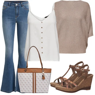 Zapínání na knoflíky Outfit s Šedá/Bílá/Krémová/Hnědá/Khaki Tričko & Top Košilový top/Krátký top/Halenka Bez Rukávů/Top Se Špagetovými Ramínky Only "Ležérní Outfit"
