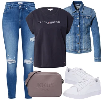 Šněrovací Outfit s Modrá Kožené bundy/Džíny s Dírou/Kotníková Bota/Džíny s Rozparkem/Kožená bunda/Push up Džín Only "Ležérní Outfits"