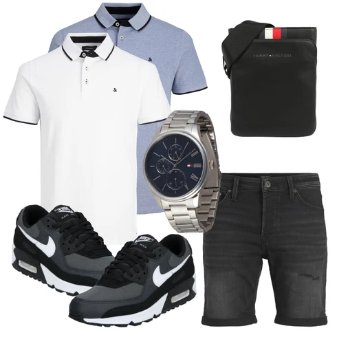 Hellblau/Grau/Blau/Weiß T-Shirt Poloshirt Jack & Jones kombinieren