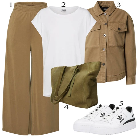 Kombinace Béžová/Khaki Palazzo Kalhoty/Culotte Kalhoty/Kalhoty s Vysokým Pasem/Slinky Kalhoty/Mušelínové kalhoty/Kalhoty se Štěrbinou/Tradiční Kalhoty About You