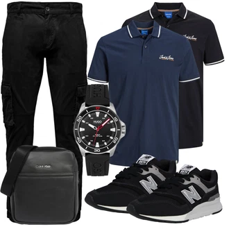 Outfit mit Schwarz/Khaki Cargohose/Cargo-Jogginghose/Funktionshose/Motorradhose Only & Sons "Freizeit Outfit"