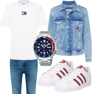 Outfit mit Türkis Jeansjacke Tommy Jeans "Freizeit Outfit"