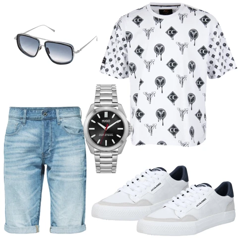 Sportlich Weiß/Dunkelblau/Blau/Creme Schuh Schmaler Sneaker/Sneaker Low/Leder Sneaker/SkateSchuh/Vintage Sneaker Jack & Jones kombinieren mit Grau T-Shirt Carlo ColucciLook: Uni, Unisex, Casual, Streetwear, Sportlich, Skater