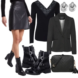 Outfit s Černá/Tmavě šedá Oversize Sako/Teplákový blejzr/Bavlněný Sako/Kožená Pánská Bund/Kožená bunda pro muže/Kožená bunda/Boyfriend Sako/Krátké Sako/Blejzrové Bund/Neformální Sako VERO MODA "Ležérní Outfits"