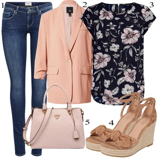 Květinová Moc Outfit s Tmavě modrá/Růžová/Modrá Halenka Móda Pro Plnoštíhlou/Halenka a Tunika Tunika/Tričko & Top Móda Pro Plnoštíhlé Only "Ležérní Outfits"