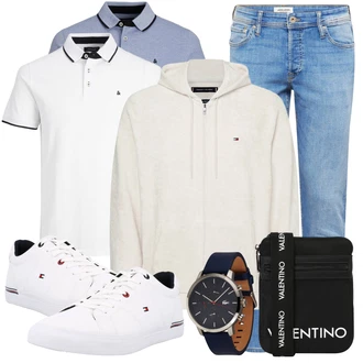 Sommer Outfit mit Blau/Hellblau Damen 7/8-Länge Jeans/Knöchelstiefel/Boyfriend Jean/Cropped Jeans/Dad Jeans/Girlfriend Jeans/Low Rise Jean/Regular-Fit Jeans/Slim Fit Jeans/Tapered-Jeans Jack & Jones "Freizeit Outfit"