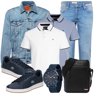 Outfit mit Blau/Hellblau Damen 7/8-Länge Jeans/Knöchelstiefel/Boyfriend Jean/Cropped Jeans/Dad Jeans/Girlfriend Jeans/Low Rise Jean/Regular-Fit Jeans/Slim Fit Jeans/Tapered-Jeans Jack & Jones "Freizeit Outfit"