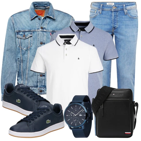 Hellblau/Grau/Blau/Weiß T-Shirt Poloshirt Jack & Jones kombinieren