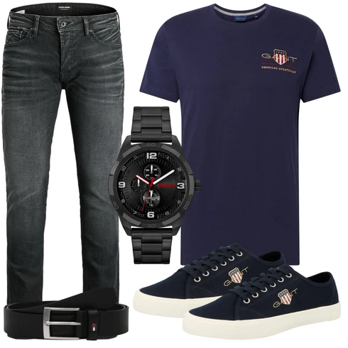 Dunkelgrau/Grau/Hellgrau Slim Fit Jeans/Winterjacke/Lederjacke/Leder Schuhe/Low Rise Jean/Jeans mit Schlitz/ThermoJeans/Herren Lederjacke/Knöchelstiefel/Tapered-Jeans/Damen 7/8-Länge Jeans/Regular-Fit Jeans/Straight Leg Jean Jack & Jones kombinieren