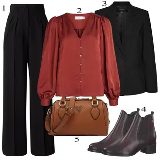 Outfit sa Crvena/Vinski Crveno/Ljubičasta/TamnoCrvena Bluza s gumbom/Bluza od Satena/Carmen Bluza/Bluza s Puf Rukavom/Svilena Bluza/Bluza Vrh/Elegantna Bluza Vila "Outfit za slobodno vrijeme"