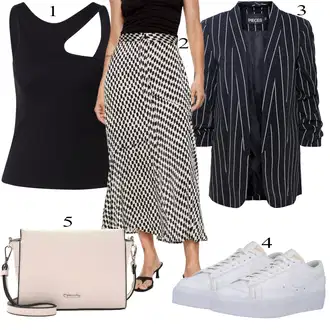 bez ramienok Outfit sa Žuta/Krem/Bijela/Crna Pletivo Veći Broj/Haljina Veći Broj Mango "Ljetni outfiti"