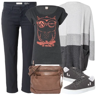 Ležérní outfity Kate s Tmavě šedá/Světle šedá/Šedá Tričko/Jednoduchý top/Tričko s vodopádovým výstřihem/Funkční tričko/Pletené tričko/Dlouhý top/Muskulární Tričko/Tričko nadměrné velikosti/Zavinovací Tričko/Dlouhá košile Iriedaily "Ležérní outfits"