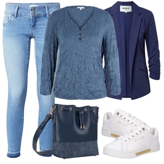 Outfit s Modrá Tričko/Tričko & Top Móda Pro Plnoštíhlé Tom Tailor "Ležérní Outfit"