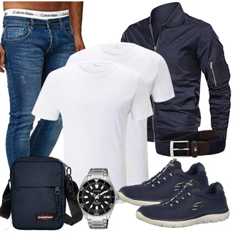 Outfit mit Grau/Weiß T-Shirt Tom Tailor "Freizeit Outfit"