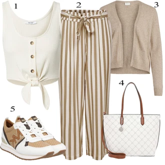 Ležérní outfity s Krémová/Oranžová/Béžová/Bílá/Khaki Tílko s ořezem/Krátký Top/Pletený top/Halenka Bez Rukávů/Krátký Top About You "Ležérní outfits"