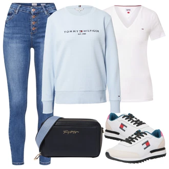 Outfit s Šedá Bota Teniska Tommy Jeans "Ležérní Outfit"