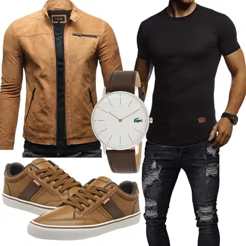 Beige/Khaki/Braun Herbstjacke/Trachtenstrickjacke/Frühlingsjacke/Sommerjacke/Motorradjacke/KunstLederjacke/Vintage Lederjacke/Bikerjacke/Jacke mit Seitlichem Reißverschluss Crone kombinieren