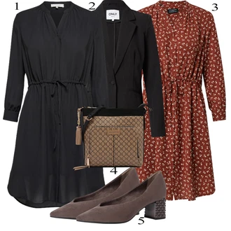 Outfit sa Crvena/Smeđa/Ljubičasta Košulja haljina/Bluza I Tunika/Bluza Haljina/Jesenska Haljina/Haljina tunika/Dimljena Haljina/Haljina S Printom/Haljina s 3/4 Rukavom SELECTED FEMME "Kežual outfit"