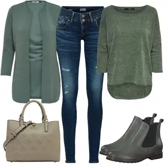 Outfit s Tyrkysový/Zelená/Khaki Pletenina veľkej veľkosti/Tunika/Kabát/Kalhoty Veľké Veľkosti Only "Podzimní Outfit pro každodenní nošení"