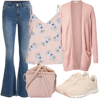 Outfity pro zábavu Hippie s Světle modrá/Lilové barvy/Modrá Džíny s Rozparkem/Pánské tričko/Zvonové Džíny Vila "Podzimní Vzhled"Look: Styl, Boho, Klasické, Cool, Hippie, 70tá léta