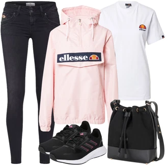 Outfit s Růžová Bunda s Kapucí/Jarní bunda/Plachtařská bunda/Trenérská bunda/Letní Bund/Větrovka/Bluzon/Nepromokavé Bund "Podzimní Vzhled"