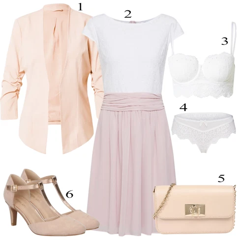 Roza Blazer kombinirajte z Roza/Bež/Modra Blazer Vila, Pastelne barve About You, Bela Spodnje perilo HUNKEMÖLLER, Hlačke HUNKEMÖLLER, About You