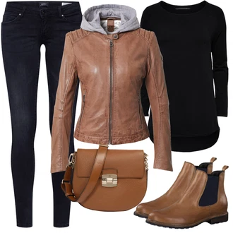Podzim Outfit s Hnědá/Fialová/Krémová/Bílá/Vícebarevný Kalhoty Manšestrový legíny/Teplé Legíny/Bavlněné Legíny/Pletený Legín/Legíny s Podšívkou Only "Podzimní Ležérní Outfit"
