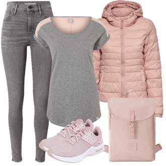 Outfit s Šedá Sportovní legíny/Bota barefoot Nike "Podzimní Ležérní Outfit"