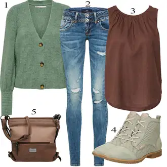 Outfit s Modrá/Tmavě modrá/Světle modrá Džíny s Dírou/Patchworkové Džíny/Kožená Pánská Bund LTB "Podzimní Outfit"