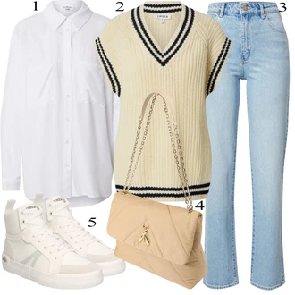 Outfit sa Siva/Bijela/Krem Nekategorizirano/Oversize Mušlinova Bluzica/Slip-on Bluza/Duga Bluza/Tunika Majica/Bluza s Podignutim Ovratnikom/Oversize Bluza Leger by Lena Gercke "Jesenski outfiti"