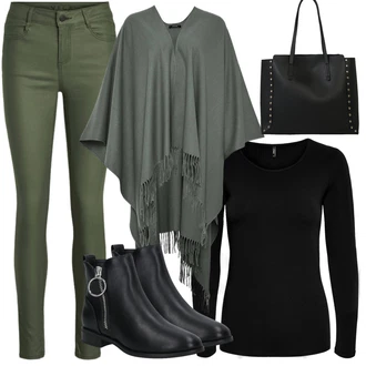 Outfit s Šedá Pončo & Kimono/Sveter/Pončo Opus "Podzimní Outfit"