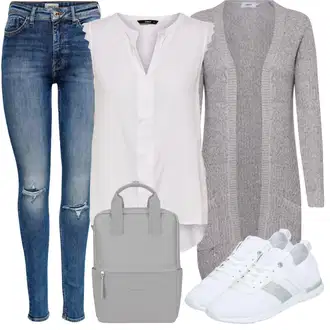 Outfit s Krémová/Bílá Teniska na platformě/Teniska se zapínáním na suchý zip/Chunky Tenisky/Nízká Teniska/Tenisky s Bočním Zipem/Zdravotní bota/Skate Bota Tommy Hilfiger "Podzimní Outfit"
