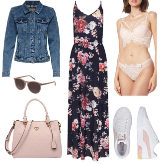 Jeden rameno Outfit s Fialová/Hnědá/Růžová/Tmavě modrá Šaty s jedním ramínkem/Dlouhé Letní Šaty/Midi Šaty/Maxi Šaty/Zavinovací Šaty/Šaty S Potiskem/Boho Letní Šaty About You "Podzimní Outfit"