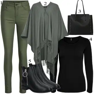 Outfit sa Zeleno Traperica Niskog Struka/Traperica Niskog Struka/Traper Jakna/Remen/Traperice Ravne Nogavice Vila "Jesenski outfiti"