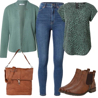 Outfit s Hnědá/Béžová Chelsea Boty/Kožená bunda/Plochá Kotníková Bota/Jezdecká Bota Mustang "Podzimní Outfit"