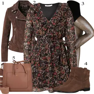 Outfit s Černá/Oranžová/Růžová/Červená/Hnědá Halenkové Šaty/Zavinovací Šaty/Šaty S Potiskem/Šaty na Podzim/Zimní šaty s dlouhým rukávem About You "Podzimní Outfit"