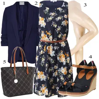 Outfit s Tmavě modrá/Růžová Šaty s Kapsou/Letní Šaty/Šaty Bez Rukávů/Šaty s Páskem/Skater šaty/Šaty S Potiskem/Ležérní Šaty About You "Podzimní Outfit"