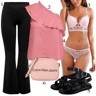 70-ich Outfit sa Crna Tajica Zvonolikog Kroja/Trapez Tajice/Zvonaste Hlače/Lepršave Hlača Only "Ljetni outfiti"Look: cool, Techno, Besprijekorno, Disko, 70-ich, Vanjski