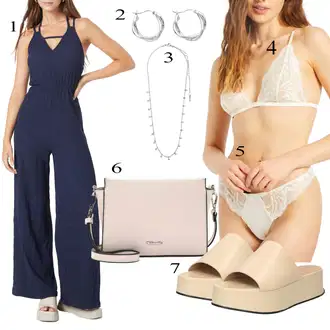 Outfit s Tmavě modrá/Modrá Overal s půlkulatým výstřihem/Letní overall/Elegantní overal About You "Letní Outfit"