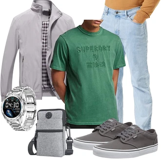 Outfit mit Grau Umhängetasche/Mannstasche/Handytasche flintronic "Outfits für jeden Tag"