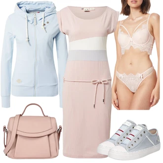 Vintage outfity Moderní s Růžová/Fialová Žerzejové Šaty/Občanské šaty/Ležérní Šaty/Šaty s Páskem/Šaty S Rovným Střihem/Tričkové šaty/Společenské šaty pro hosta/Kancelářské šaty/Midi Šaty/Dlouhé pletené šaty Ragwear "Skvělé pro podzim"Look: Blokování barev, Námořní, Moderní, Mom, Kancelář, Venkovní, Příliš oblečený, Romantický, Univerzitní, Old Money