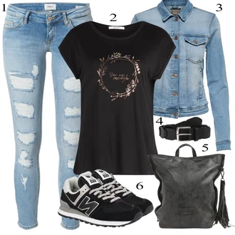 Outfit s Černá Teniska/Zimní bota/Nízká bota na podpatku New Balance "Podzimní Outfit"