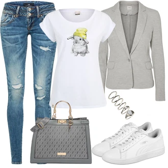 Outfit s Modrá/Tmavě modrá/Světle modrá Džíny s Dírou/Patchworkové Džíny/Kožená Pánská Bund LTB "Skvělé pro podzim"