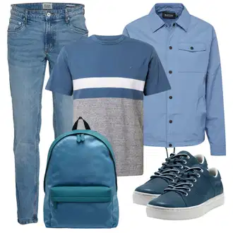 Outfit mit HellBlau/Blau Jeanshemd/Hemdbluse/Casual Hemd/Business Hemd/Shirtjacke/Coachjacke/Sommerjacke/Uniformjacke BURTON MENSWEAR LONDON "Perfekt für den Herbst"