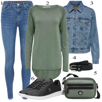 S zakovicama Outfit sa Tamnoplava Traper Jakna JdY "Jesenski outfiti"Look: S zakovicama