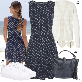 Krst outfit mit Krem/Bela Pletene Velika velikost/Pletenina Only "Poletna oblačila"Look: Bar, Krst, Koncert, Konfirmacija, Koče, Šola