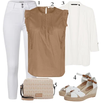 Outfit s Hnědá/Béžová/Khaki Halenka Bez Rukávů/Tričko s grafikou/Pánské boty/Krátký top/Halenek top/Top Na Party/Muskulární Tričko S.Oliver "Letní Outfit"